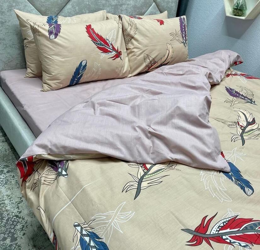 купить бежевое постельное белье с перьями