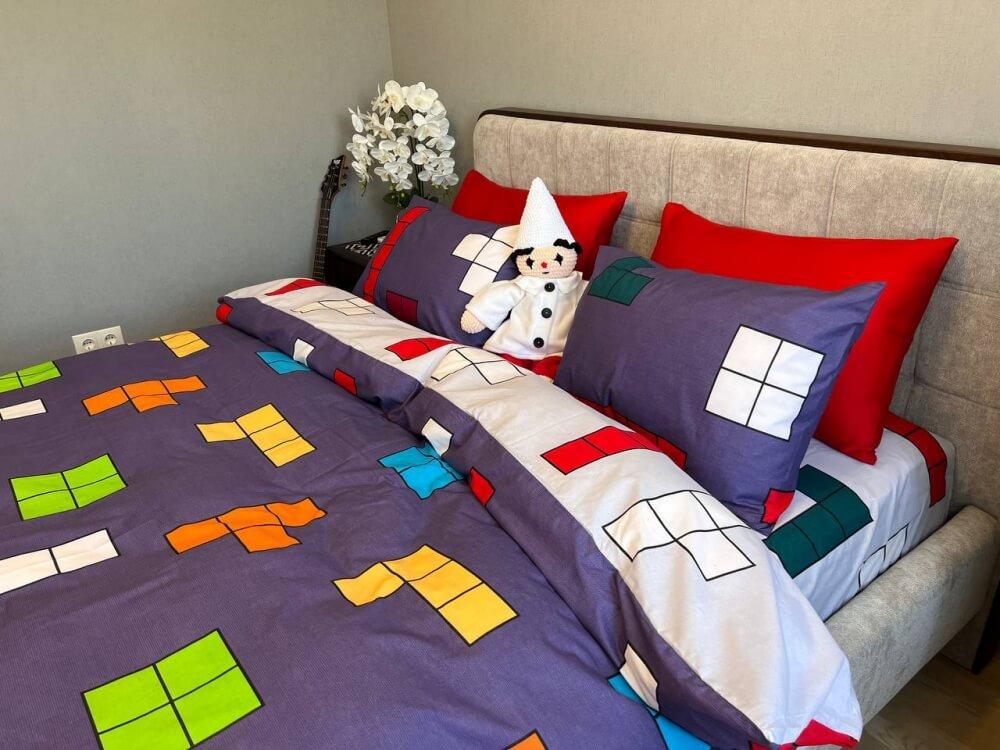 постільна білизна бязь фіолетовогокольору тетрис фото 1