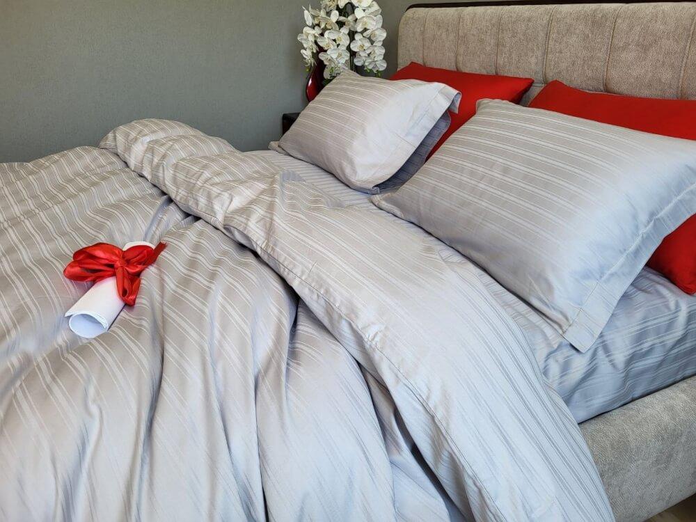 турецька постільна білизна страйп сатин срібного кольору фото 1