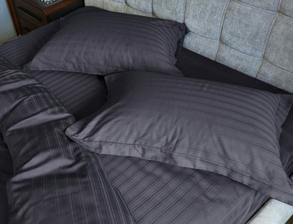 турецька постільна білизна страйп сатин графітового кольору фото 1
