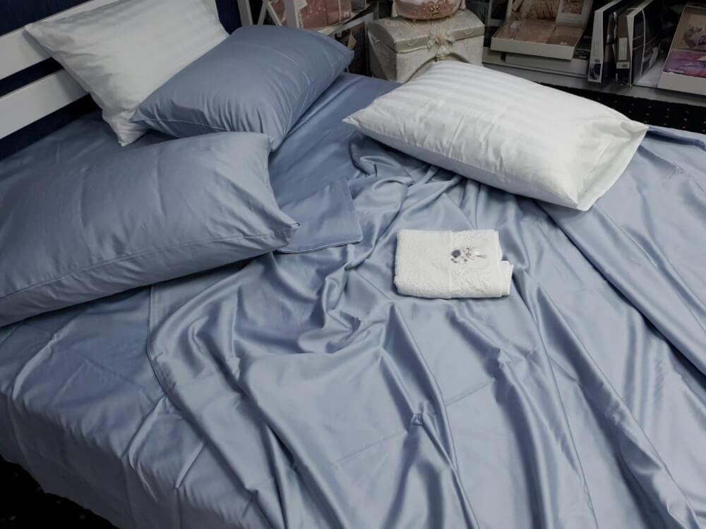 однотонна постільна білизна сатин пильно-синього-сірого відтінку фото 1