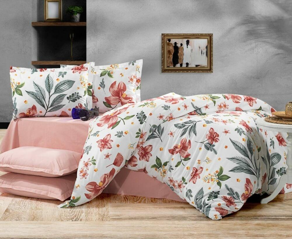 турецька постільна білизна бавовна з кораловими квітами фото 1