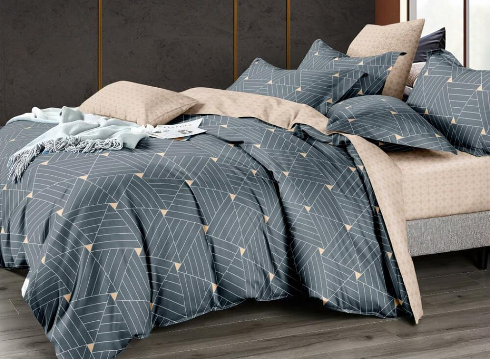 постільна білизна сатин графітового кольору з геометричним малюнком фото 1
