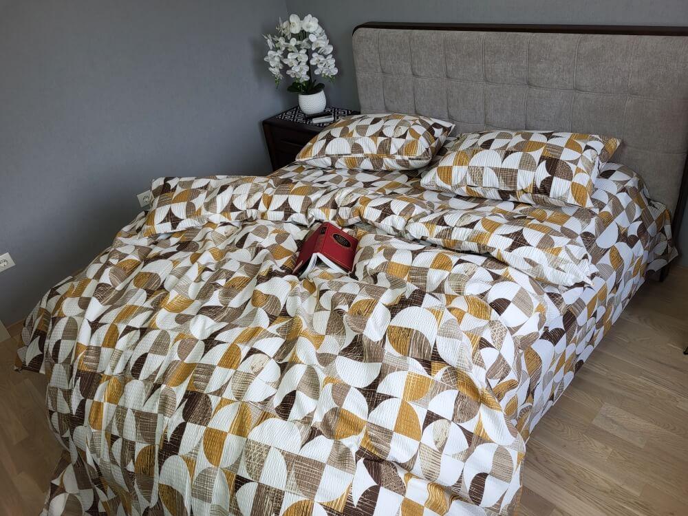 постільна білизна ранфорс гофре коричнево-мідна геометрія фото 1