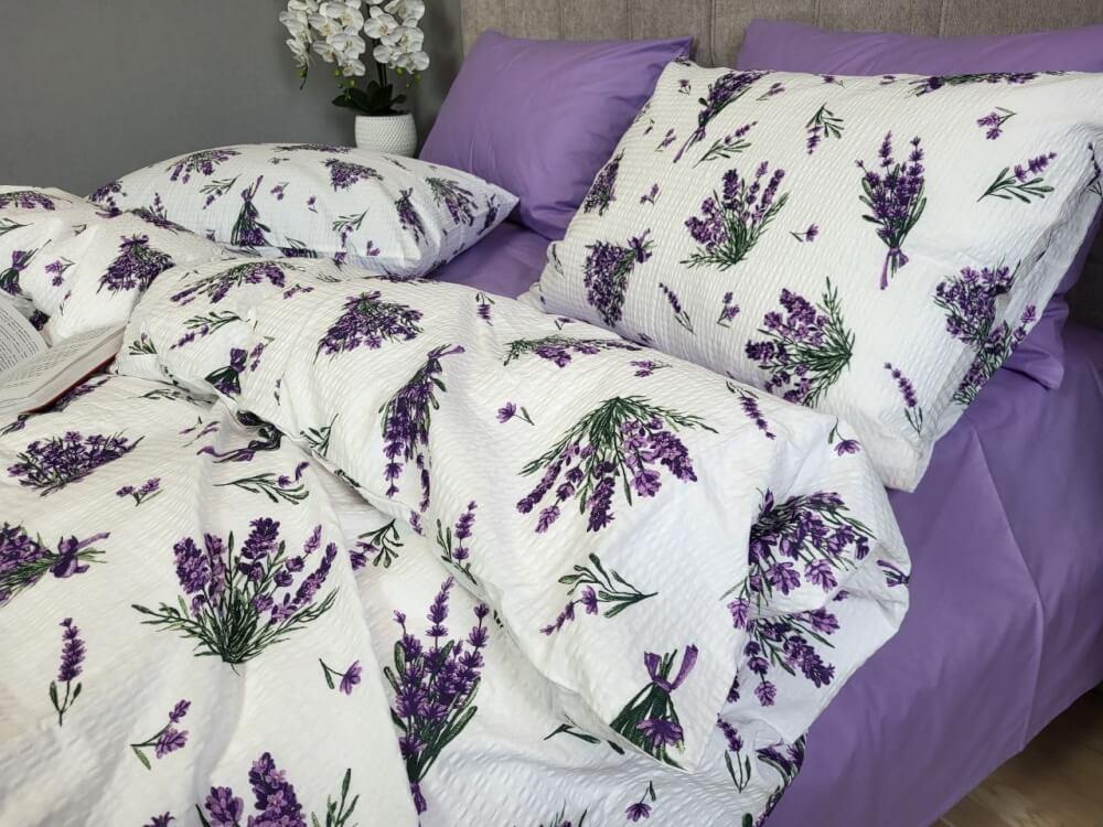 турецька постільна білизна ранфорс гофре з лавандою фото 1
