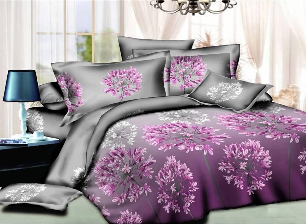 фіолетова постільна білизна ранфорс з ліліями фото 1