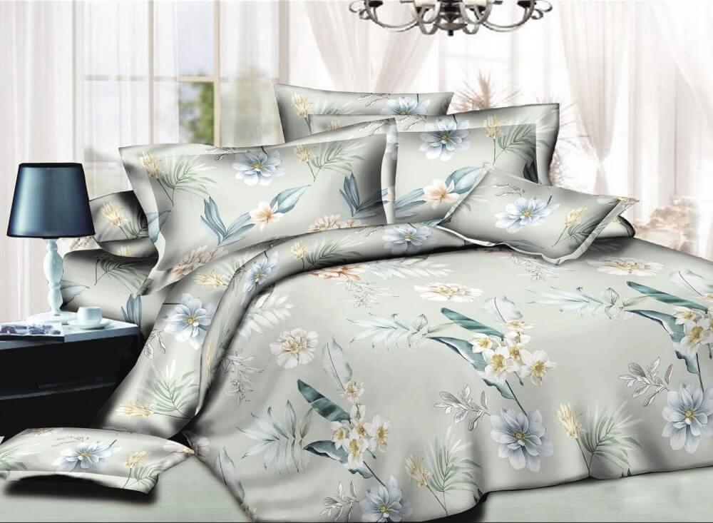 постільна білизна ранфорс оливкового кольору з персиковими квітами фото 1