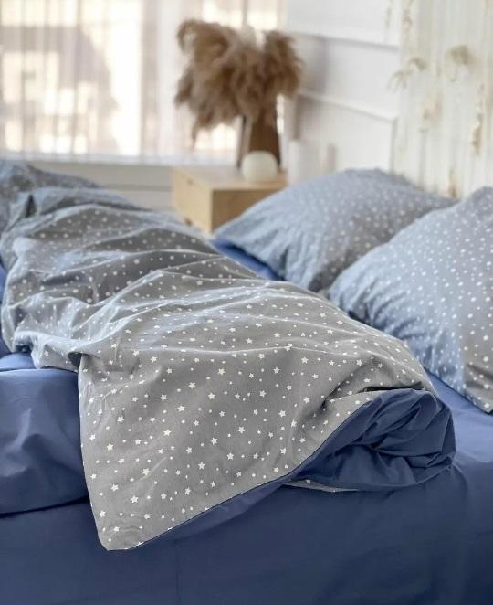 постільна білизна ранфорс синє-сірого кольору з зорями