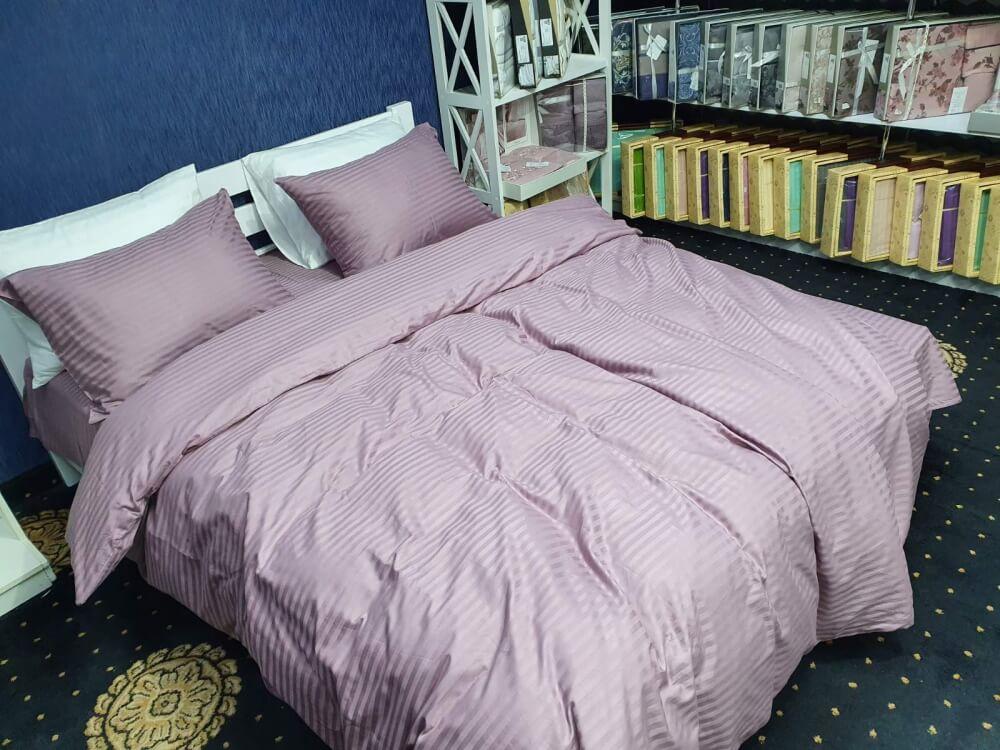 постільна білизна страйп сатин світлого сливового кольору фото 1