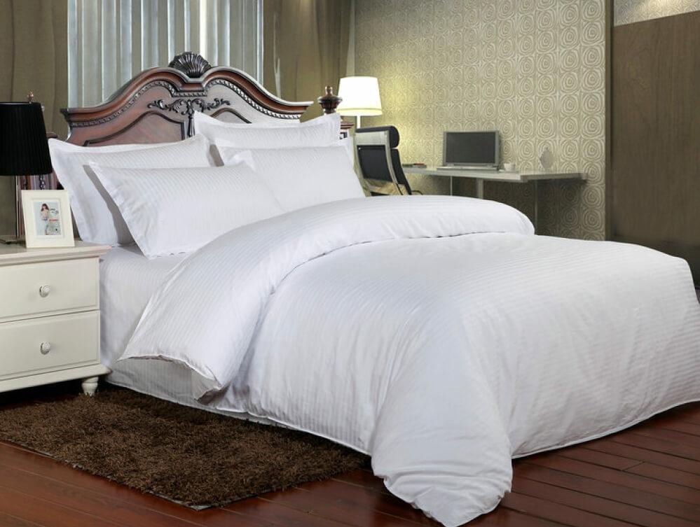 біла однотонна постільна білизна страйп сатин смужка 1/1, висока щільність 150 г/м2