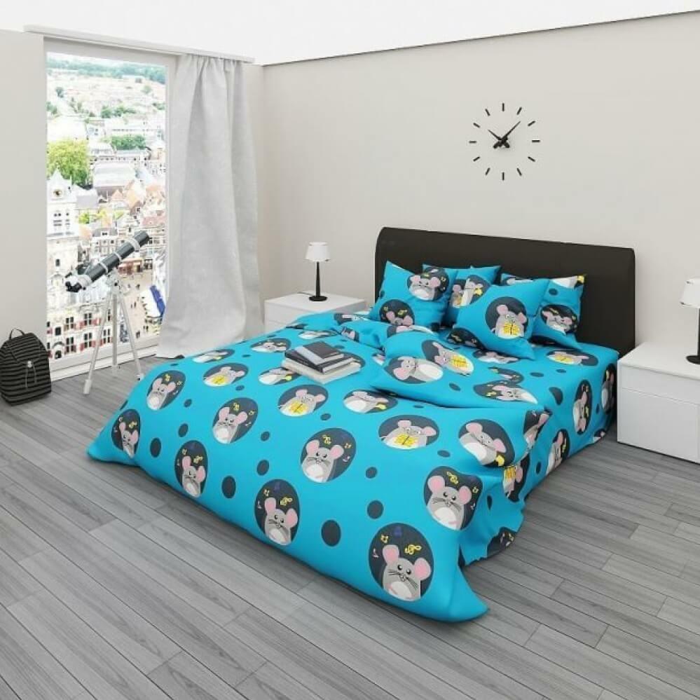постільна білизна бязь блакитного кольору з мишками