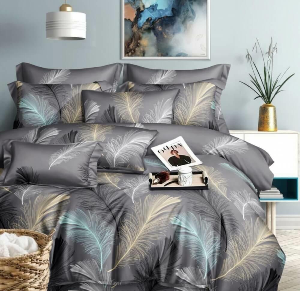 сіра постільна білизна сатин з пір'ями фото 1