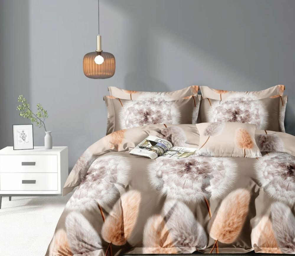 постільна білизна сатин з кульбабами на коричневому фоні