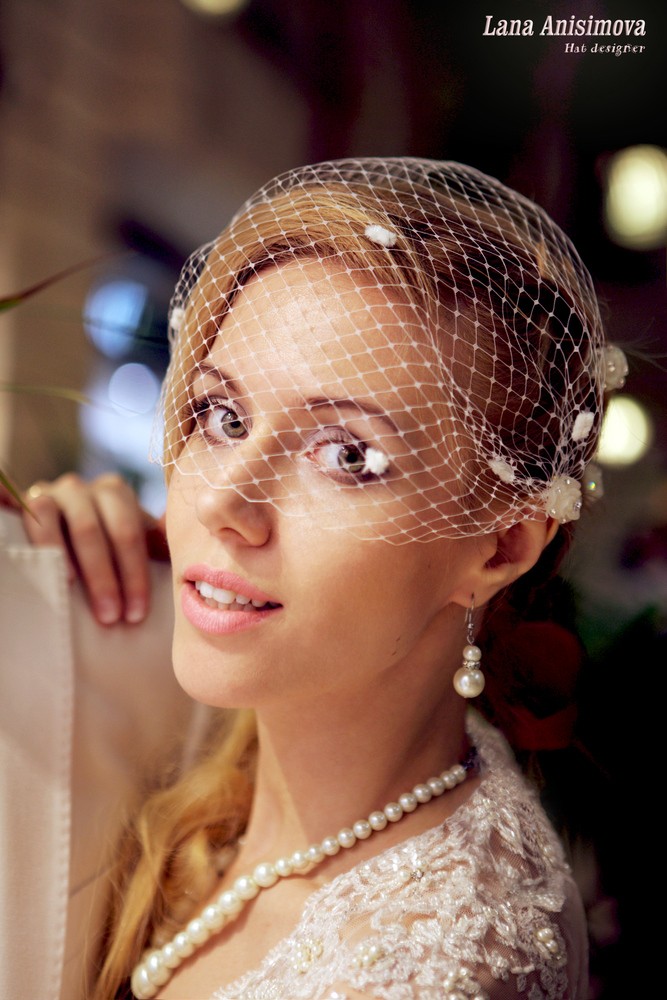 Свадебная вуалетка, Свадебная шляпка, Свадебное украшение, Свадебная заколка