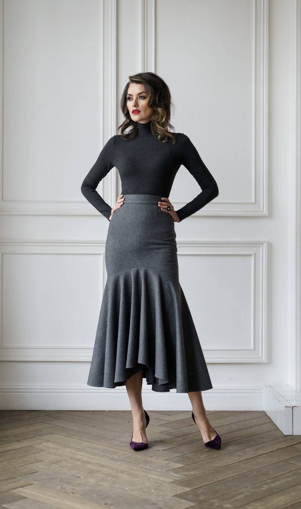 Юбка годе из серой шерсти