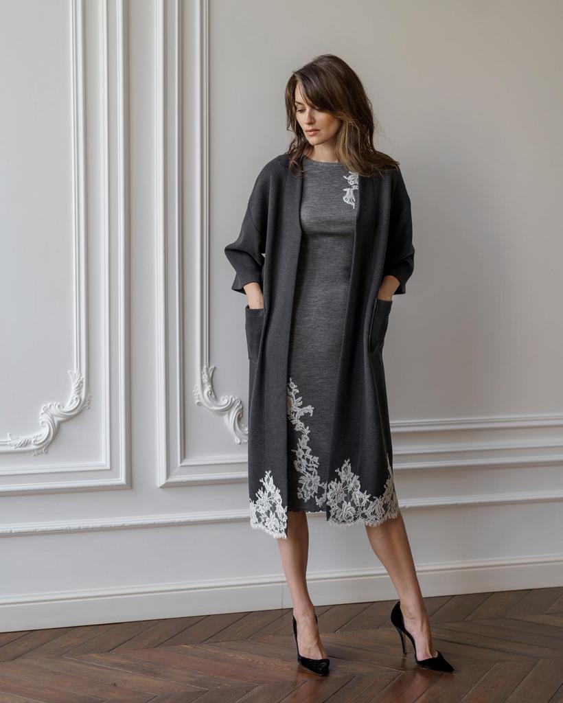 арт 100020 Кардиган серый с кружевом