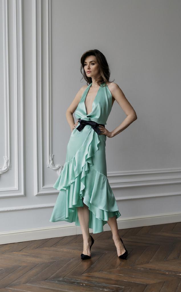 Платье из шелка цвет Тиффани