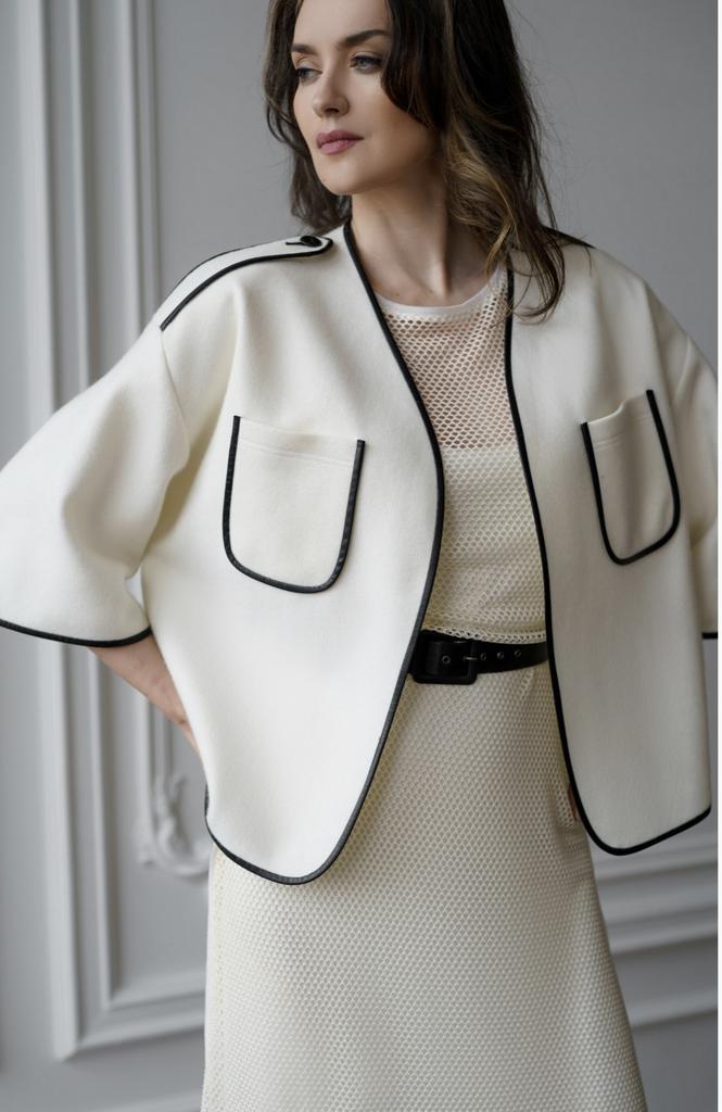 Арт. 110022 полупальто белое с кожей