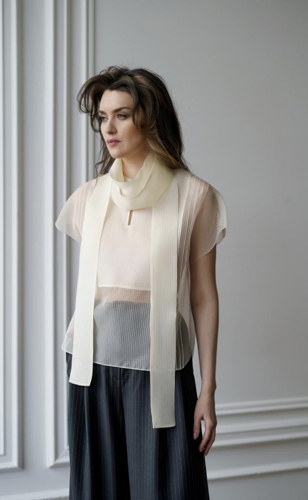 Арт. 110024 блуза белая органза с шарфом