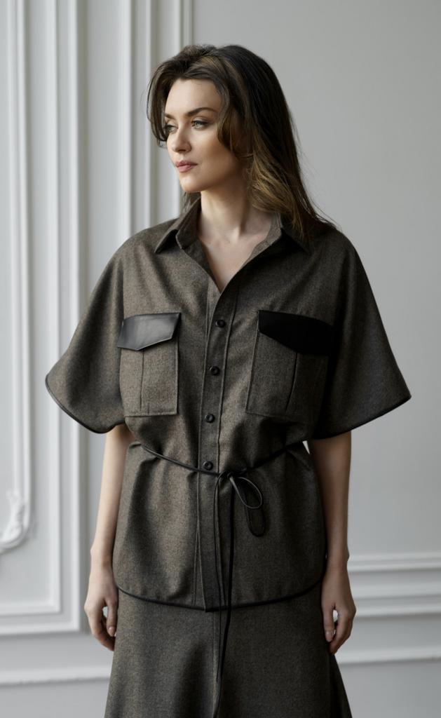 Арт. 110047 рубашка из кашемира с кожаными кантами