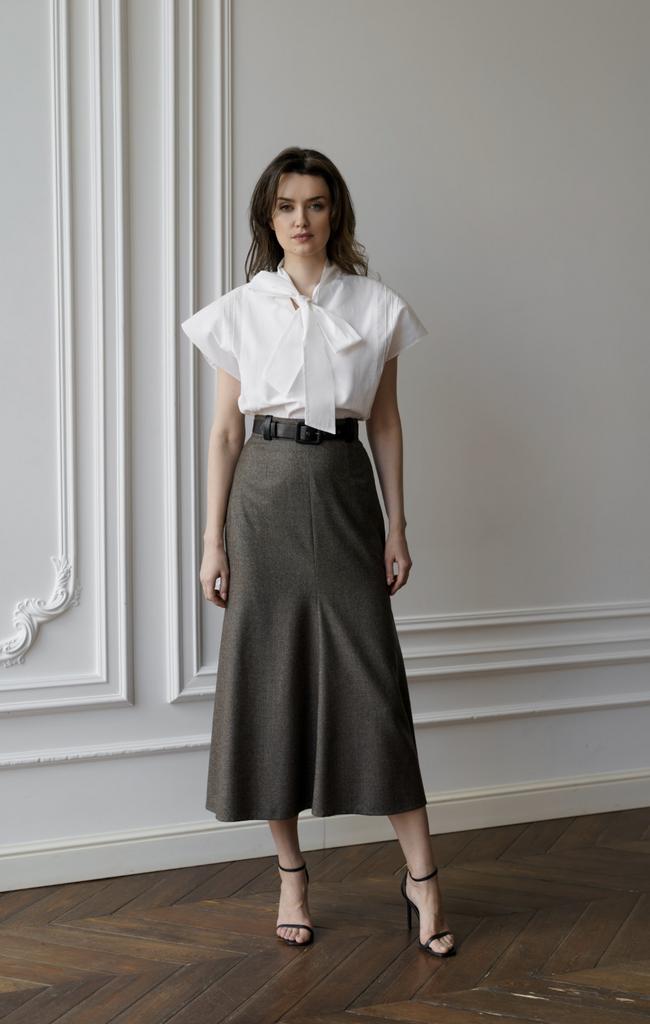 Арт. 110048 юбка кашемир с кожаными карманами