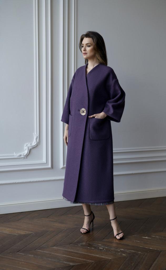 Арт. 110047 фиолетовое пальто без подклада