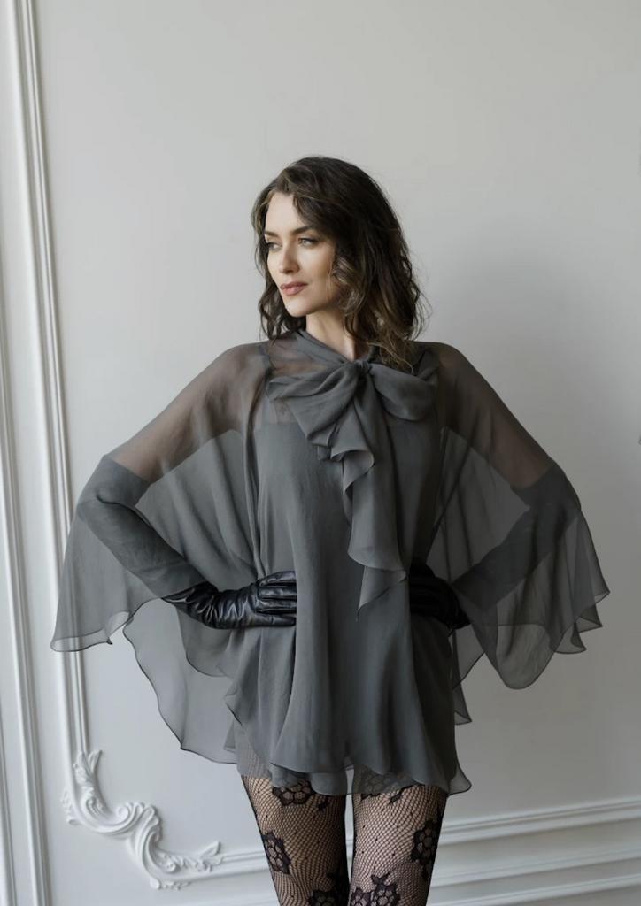 Арт 110104 блуза серая шифоновая