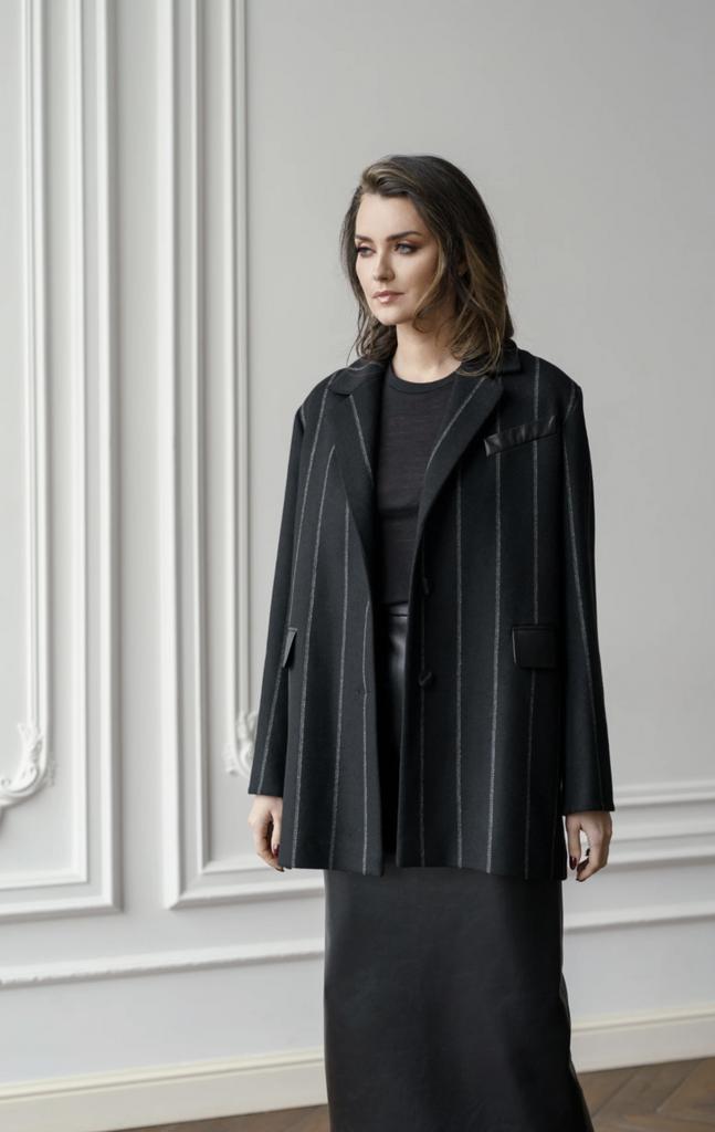 Арт 210013 пальто пиджак с кожаными клапанами