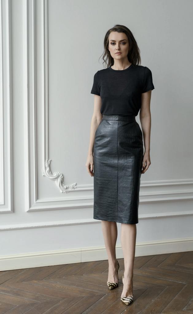 Арт кожаная юбка тиснение крокодил