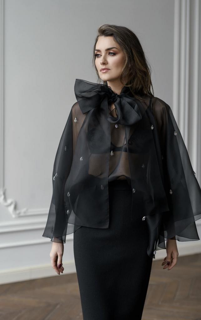 Арт 11100 блуза из органзы с кристаллами