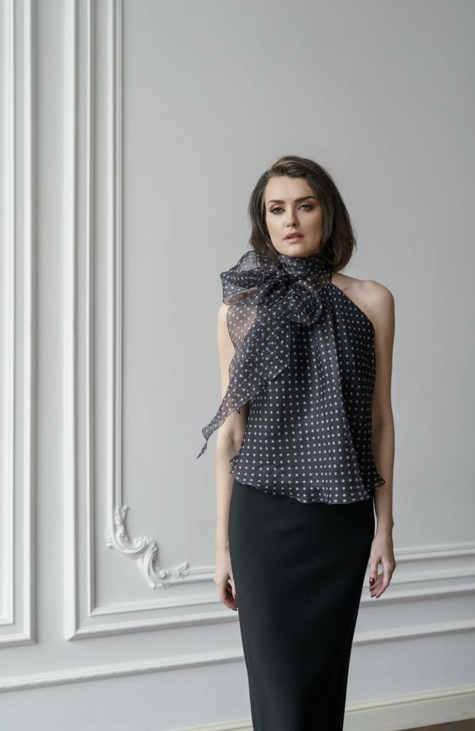 Арт 111046 блуза из органзы принт горох