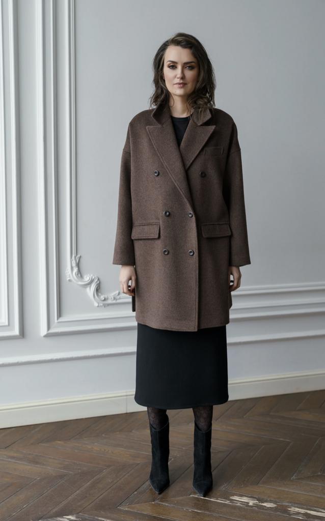 Арт 210026 пальто коричневое короткое