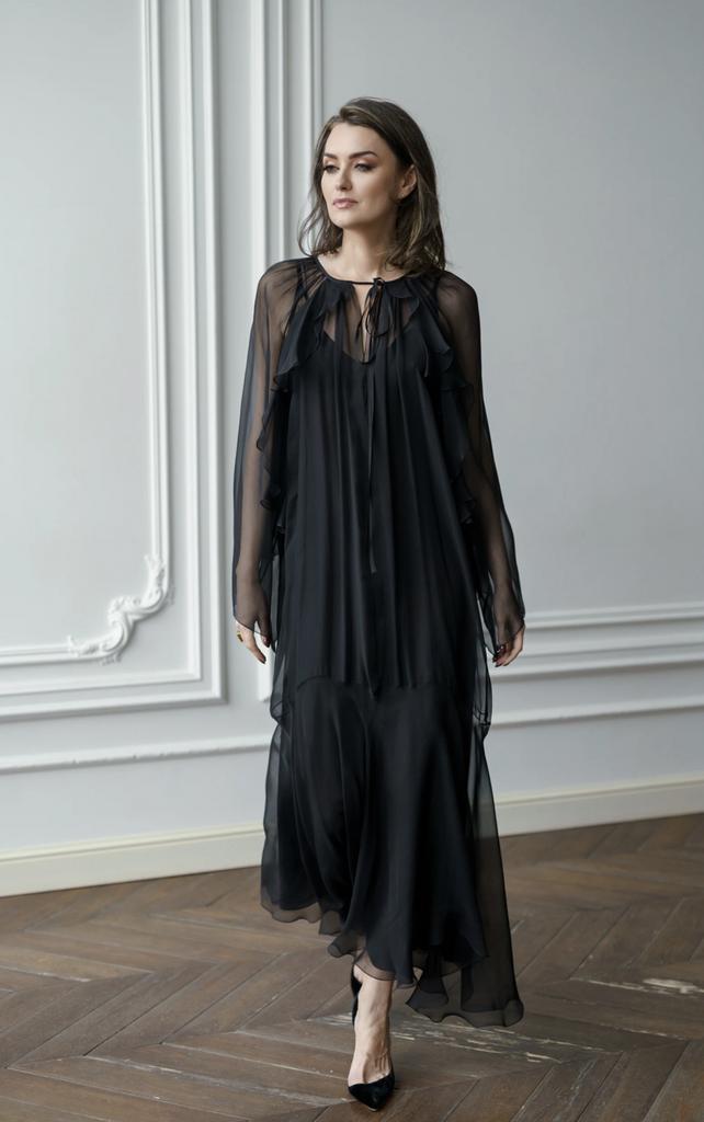 Арт 111043 платье черное шифон