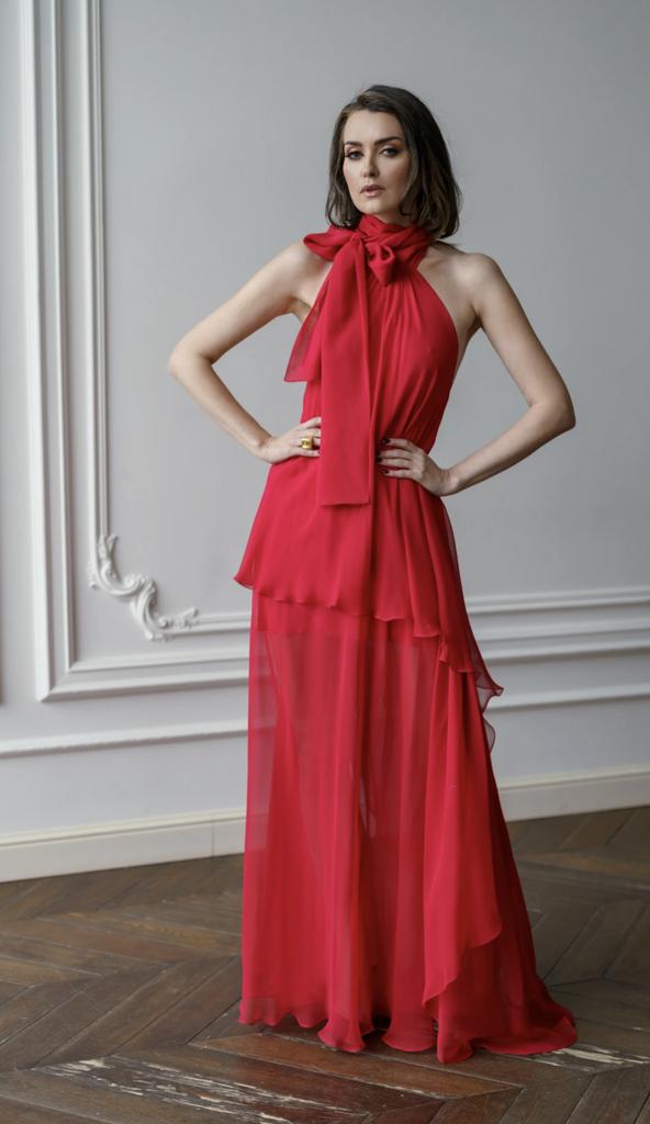 Арт 111042 платье красное шифон