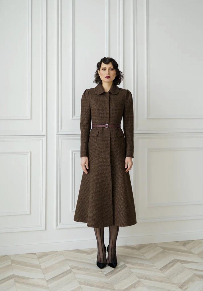 Арт 210016 пальто коричневое из твида