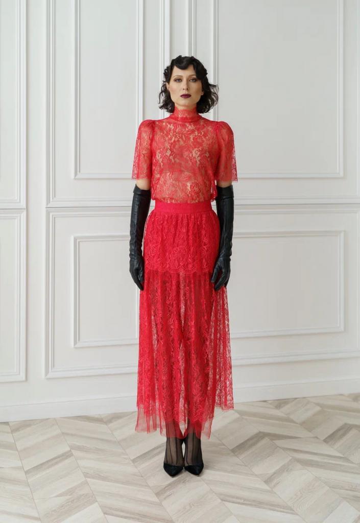 Арт 111032 юбка красная кружевная