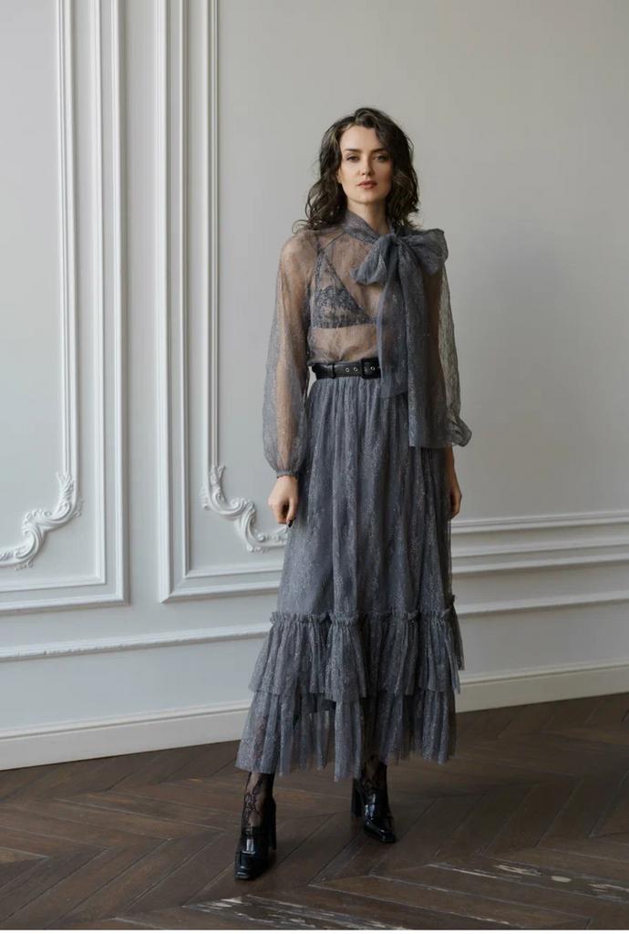 Арт юбка серая кружево