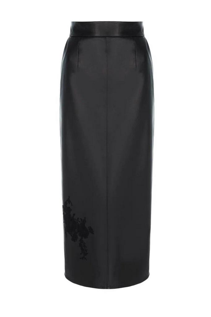 кожаная юбка с кружевом