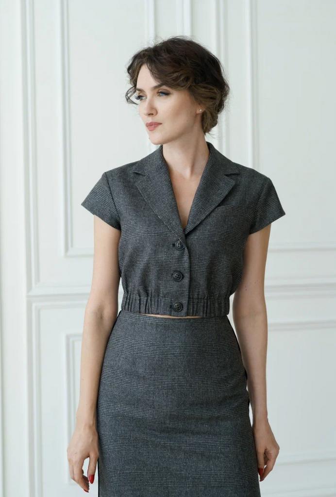 жакет из шерсти в клеточку