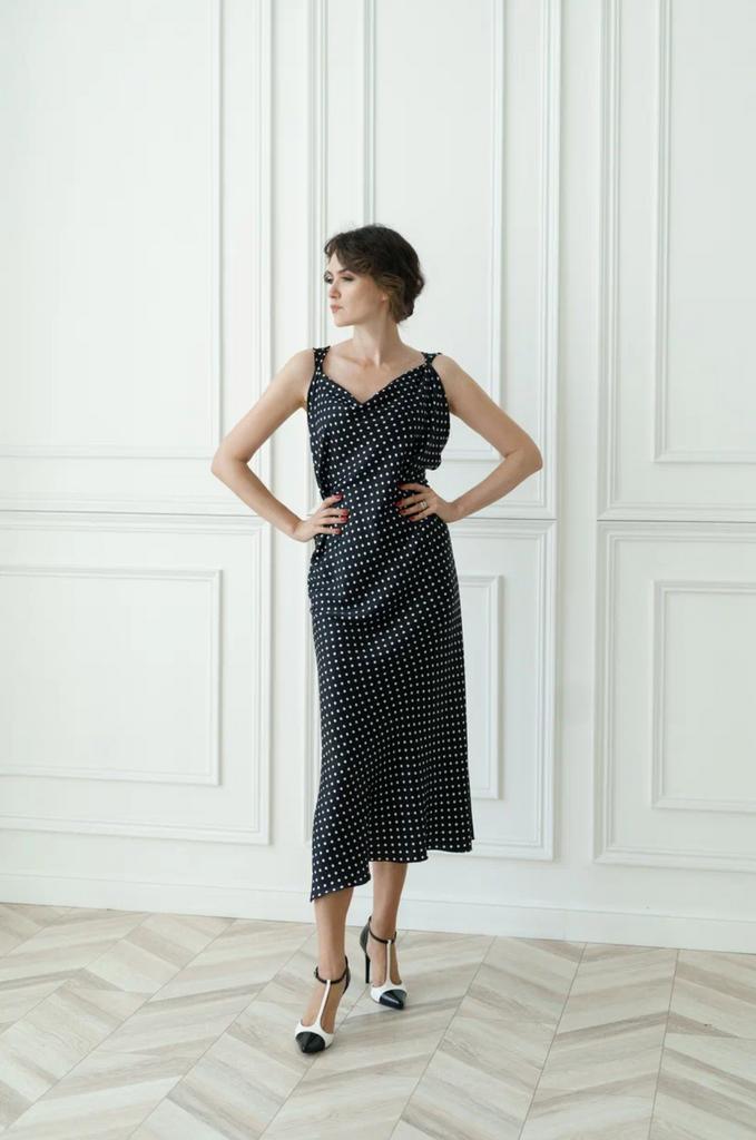 платье шелковое горох