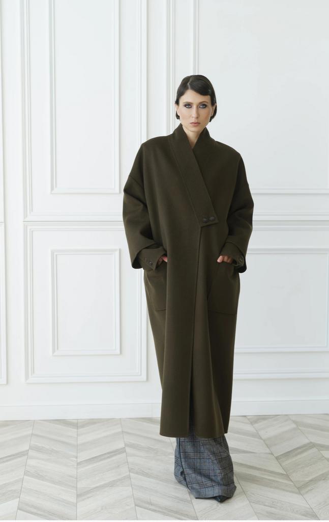 Пальто из кашемира цвета хаки