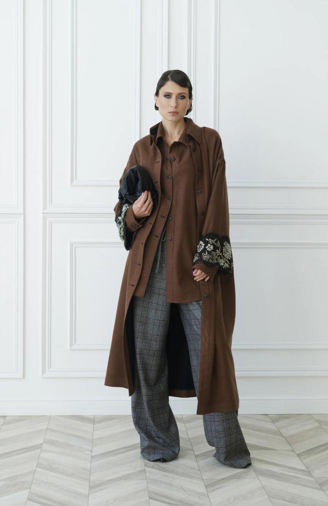 Пальто из шелка с кашемиром и вышивкой