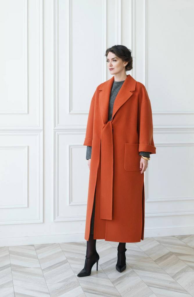 Кашемировое пальто апельсинового цвета