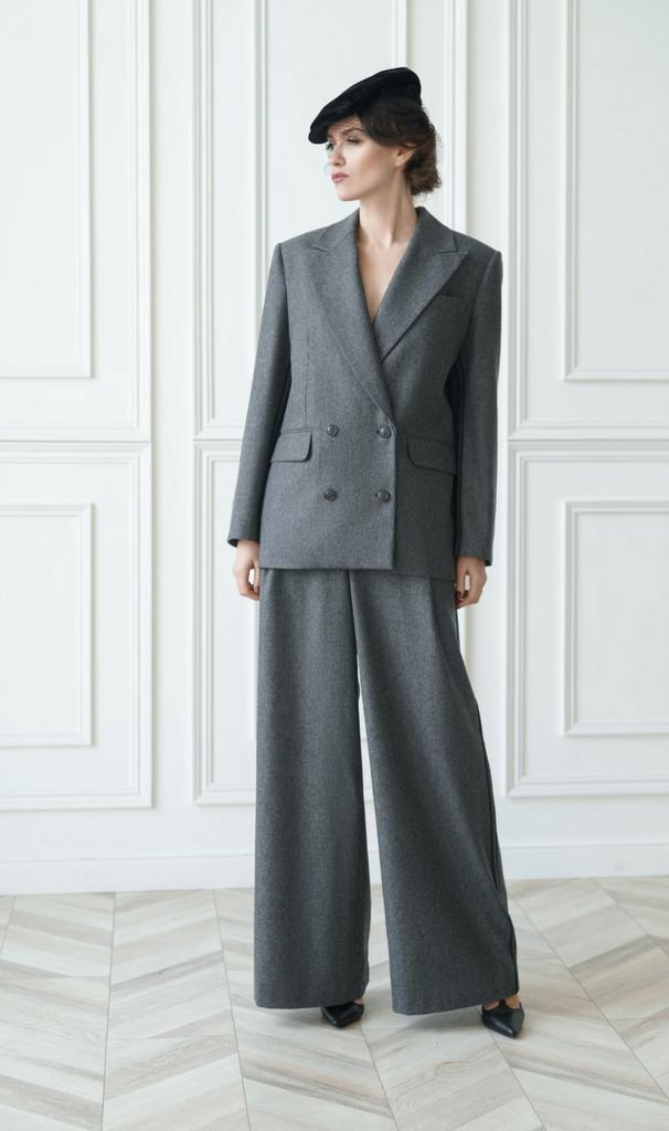 Брюки широкие серые