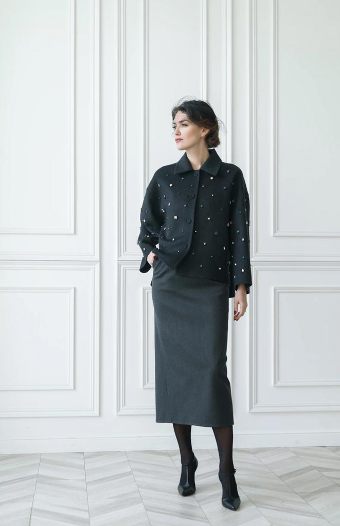 Полупальто из кашемира со стразами