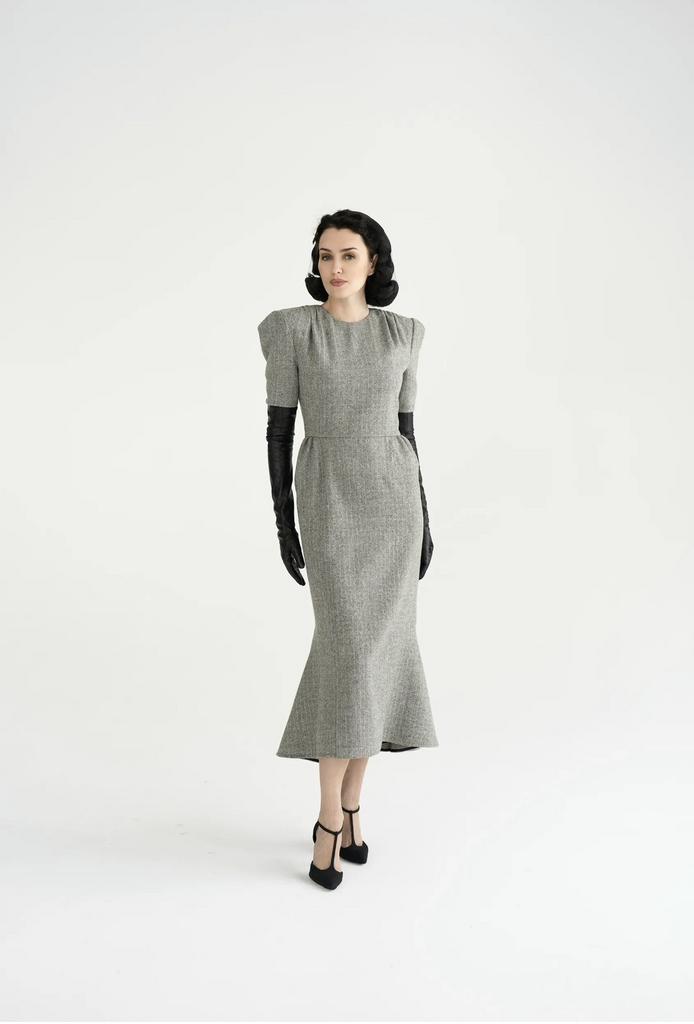 Платье серое елочка ретро стиль